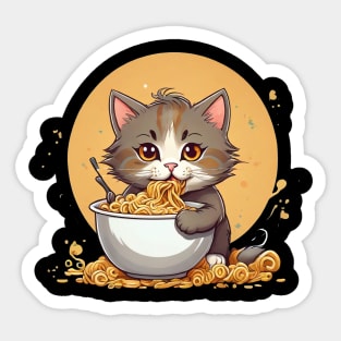 Cat eating noodles Sticker